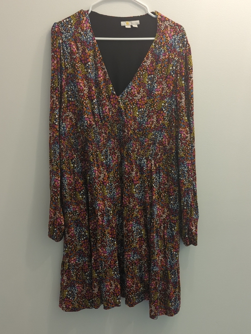 Boden Multicolor Floral V-Neck Long Sleeve Dress